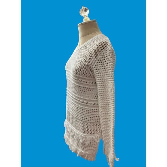 Workshop Republic Clothing White Cotton Fringe Sweater / SZ: xs - Picture 4 of 6